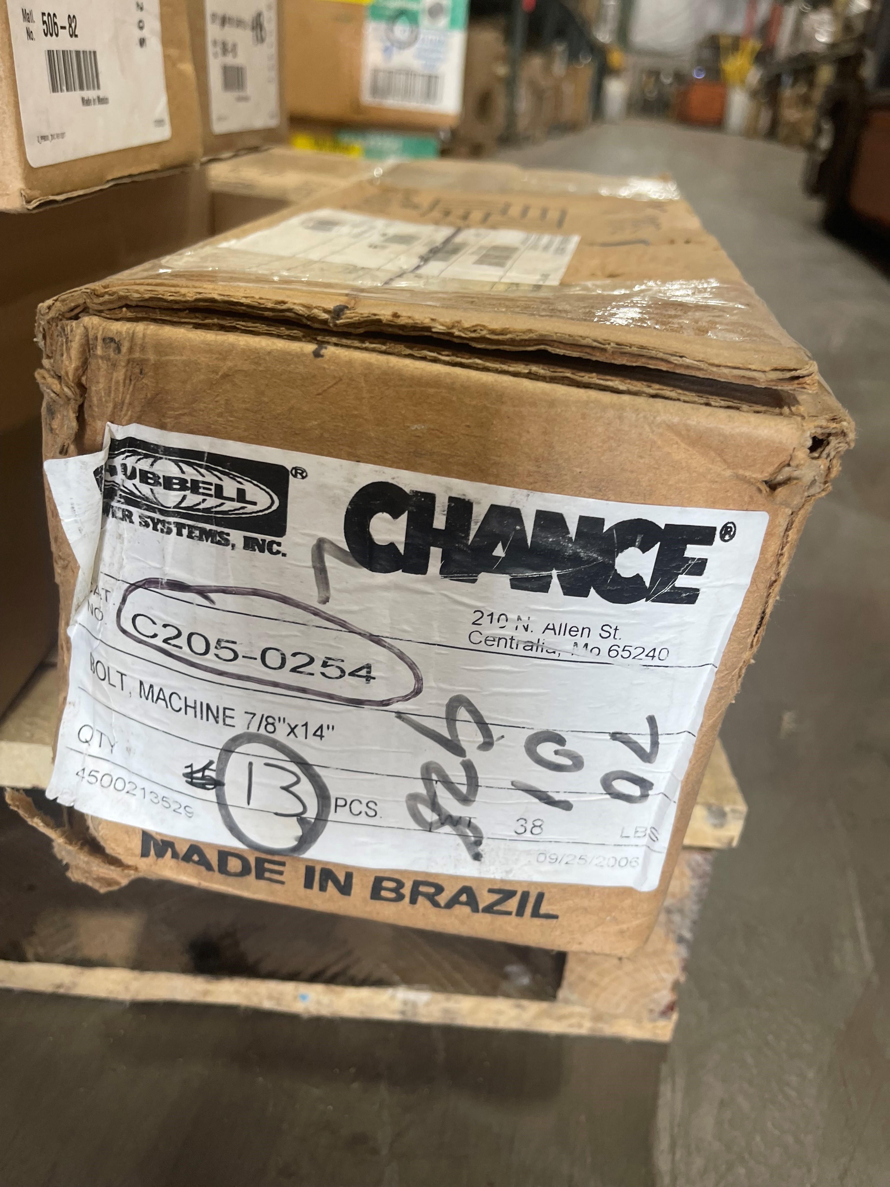 BOLT, MACH 7/8IN DIAx14IN L GALVS